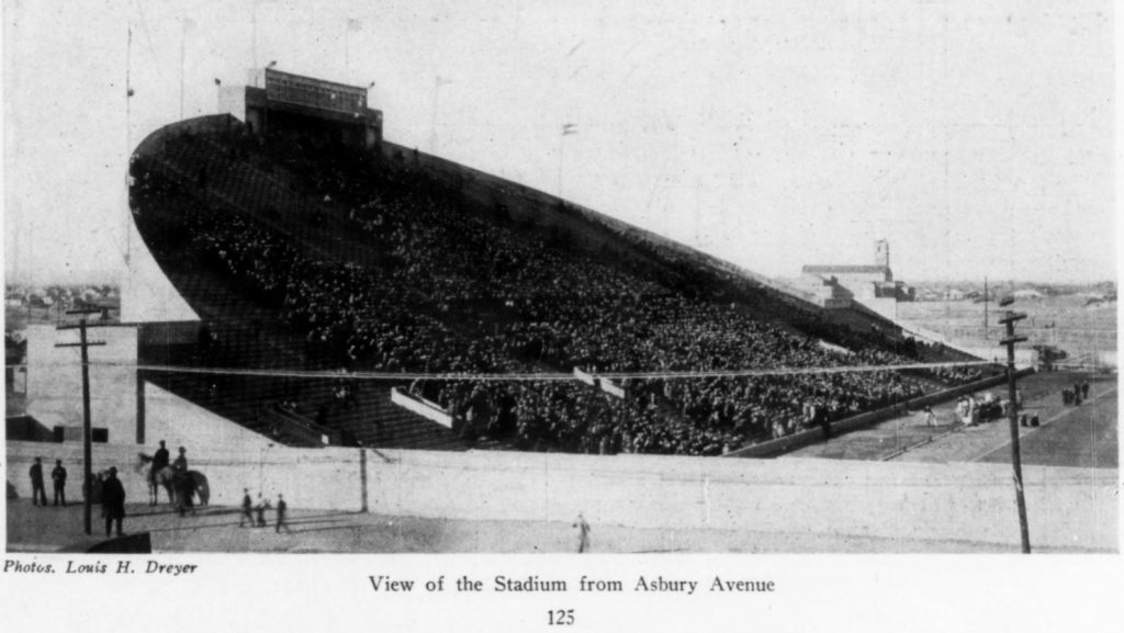 View of the now demolished University of Denver Stadiium, a vintage football stadium design