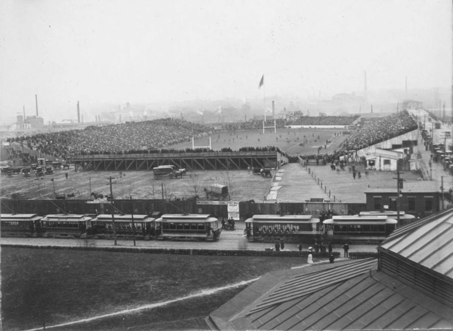 Franklin Field, Penn vs. Harvard football game, 1901. Photo by Franz Frederick Exner. Courtesy of University of Pennsylvania, University Archives Image Collection, UPX 12 E96, Franz Frederick Exner, 1868-1950 Photographs.
